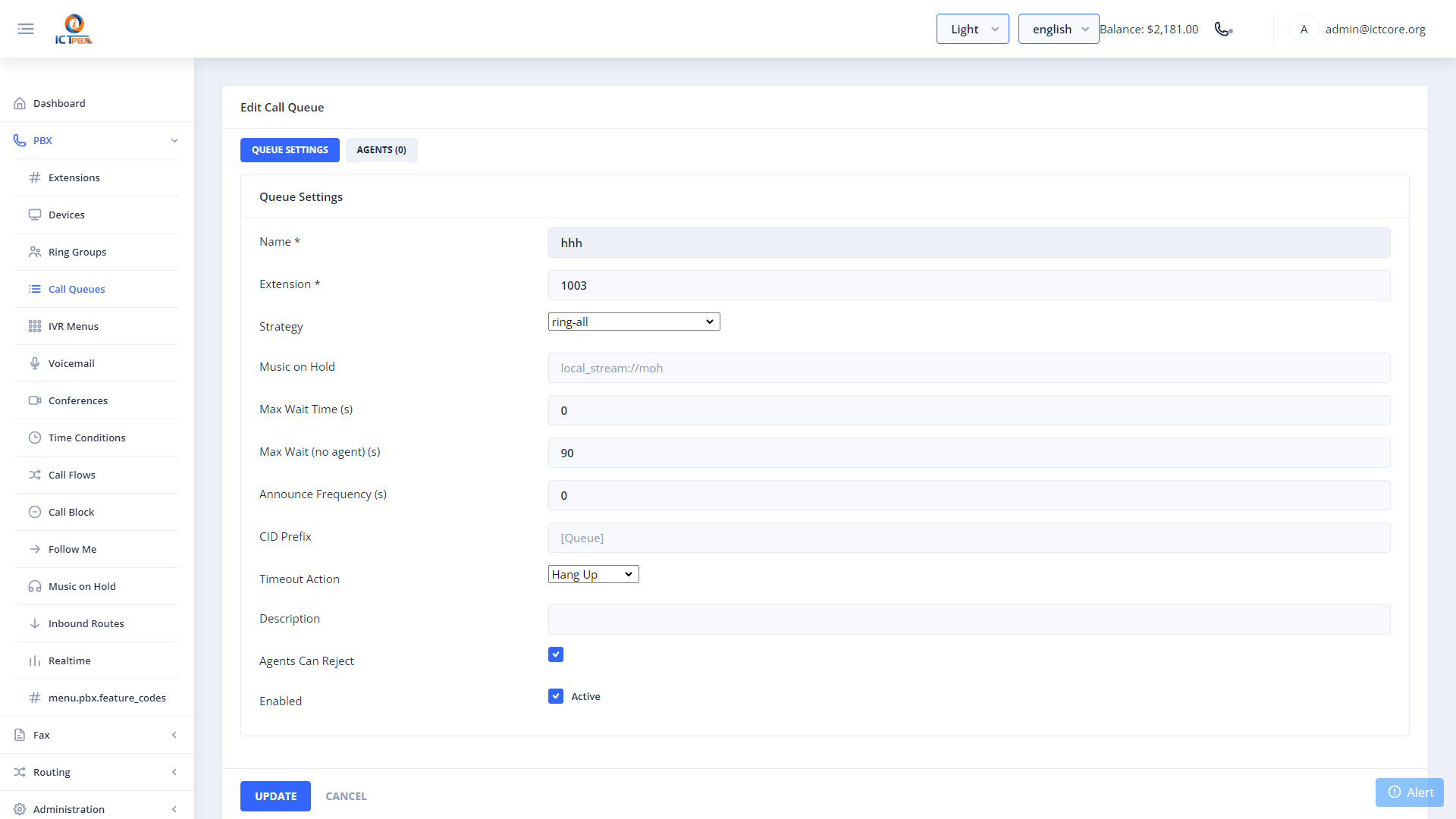 Queue Settings Form
