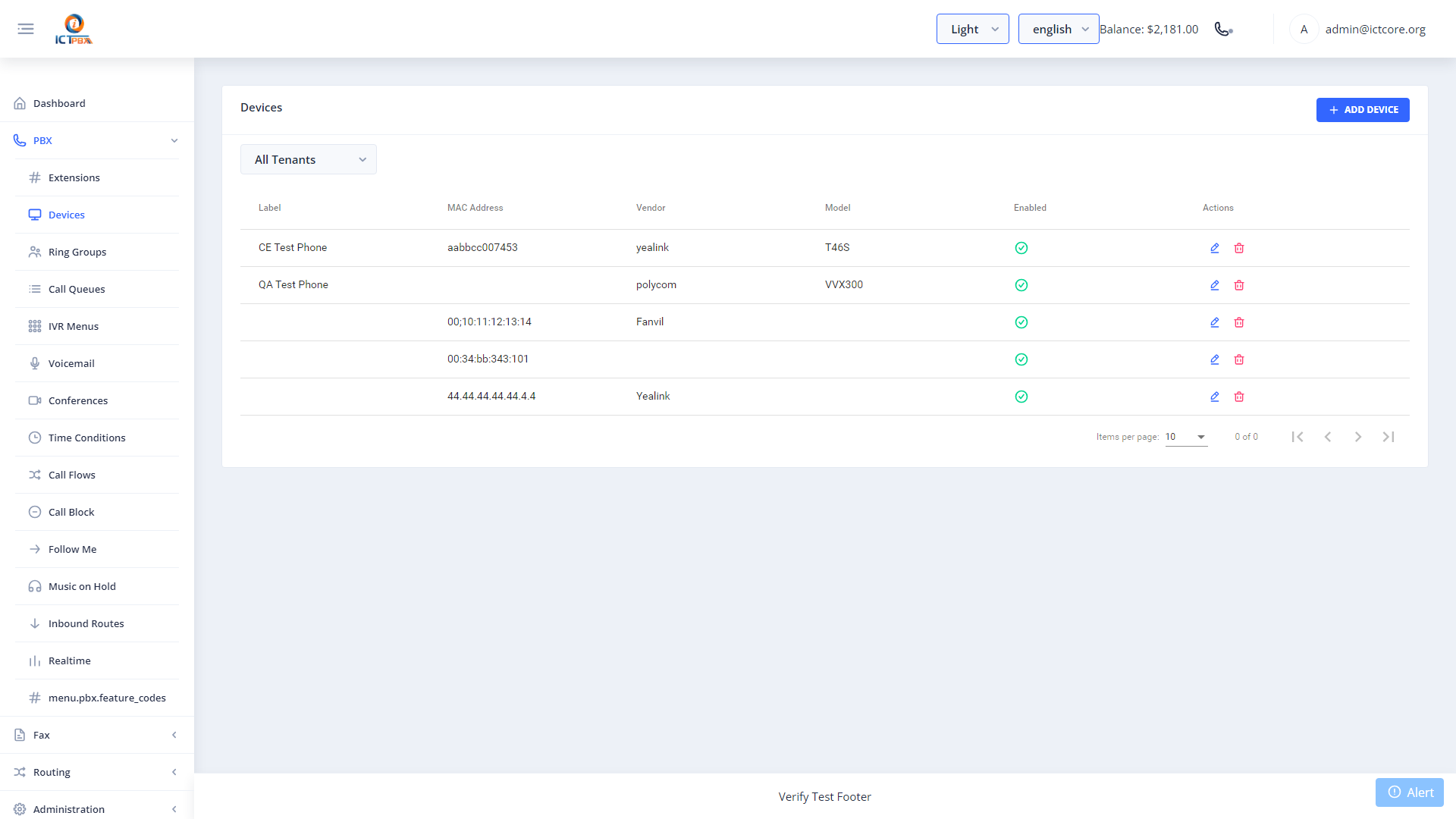 ICTPBX device list