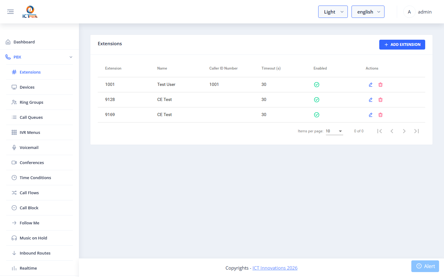 Extensions list