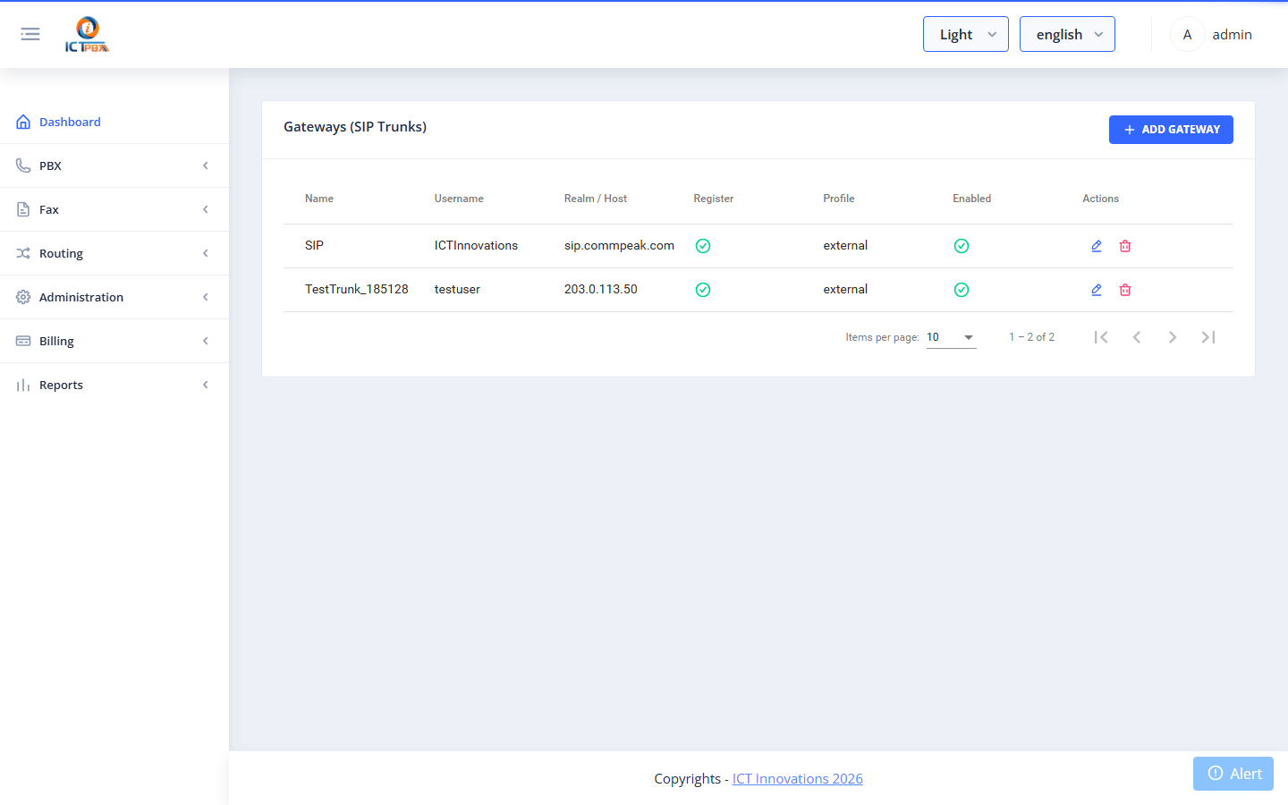 Gateways list