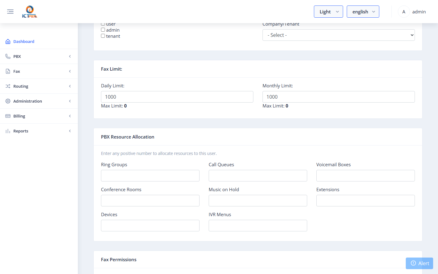 PBX quota