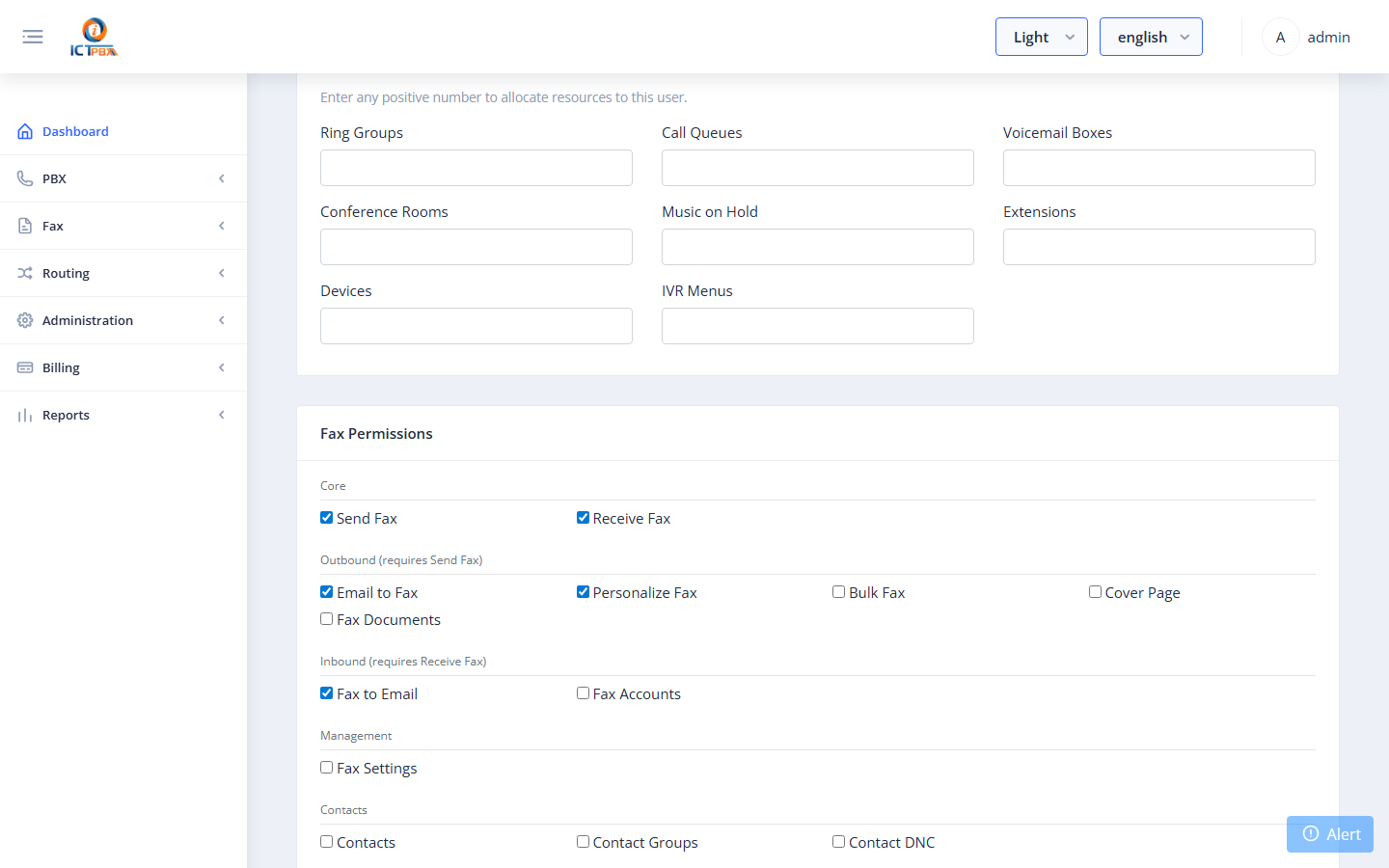 User permissions