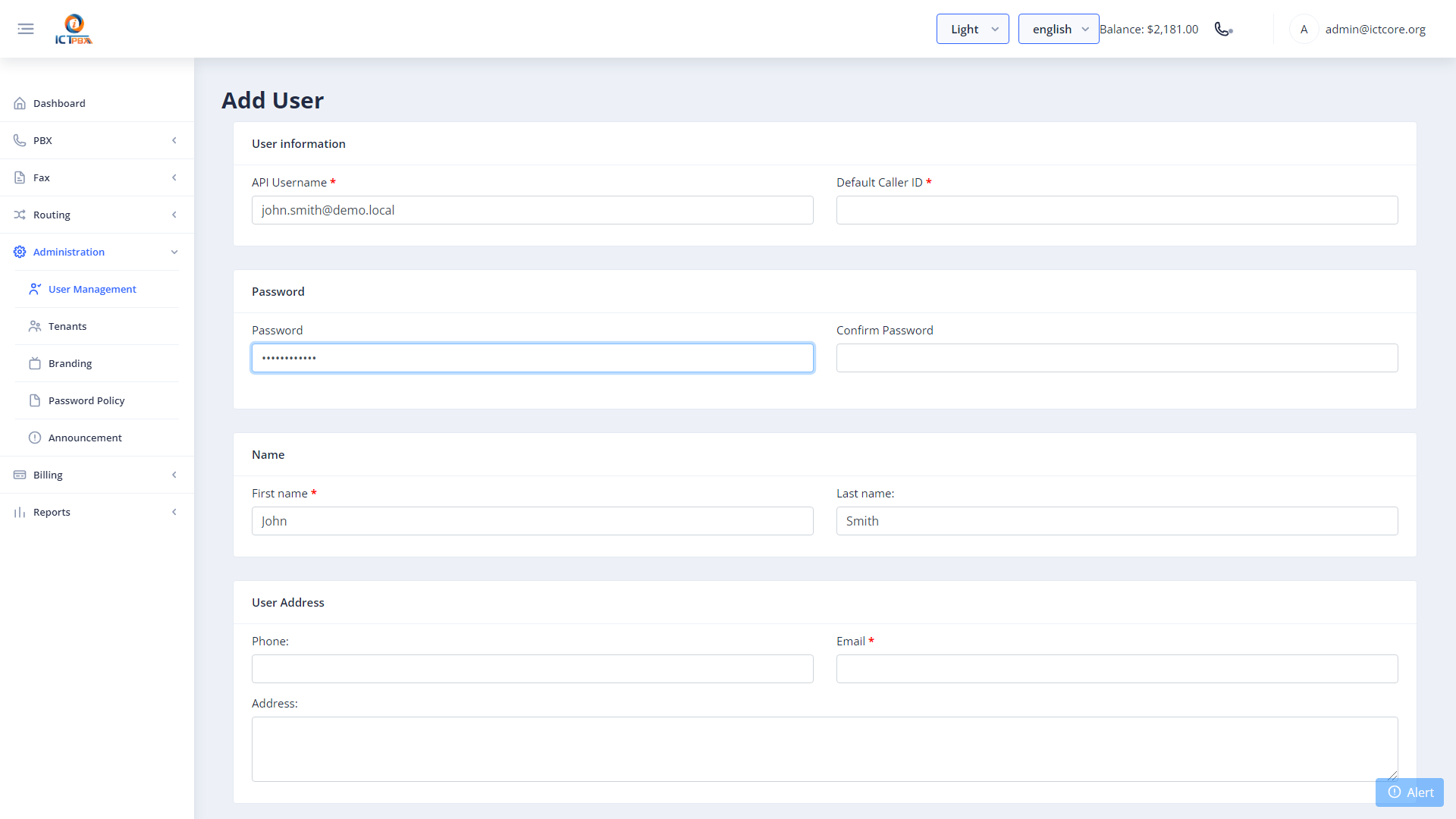 New User Form Filled