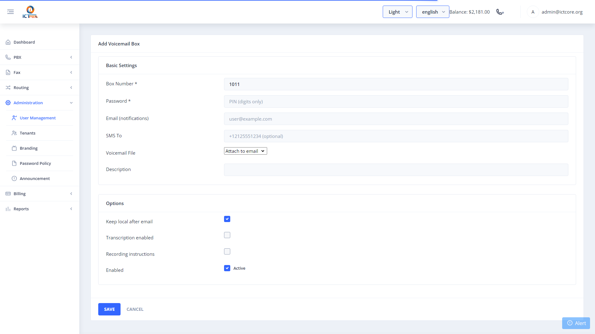 Voicemail New Form