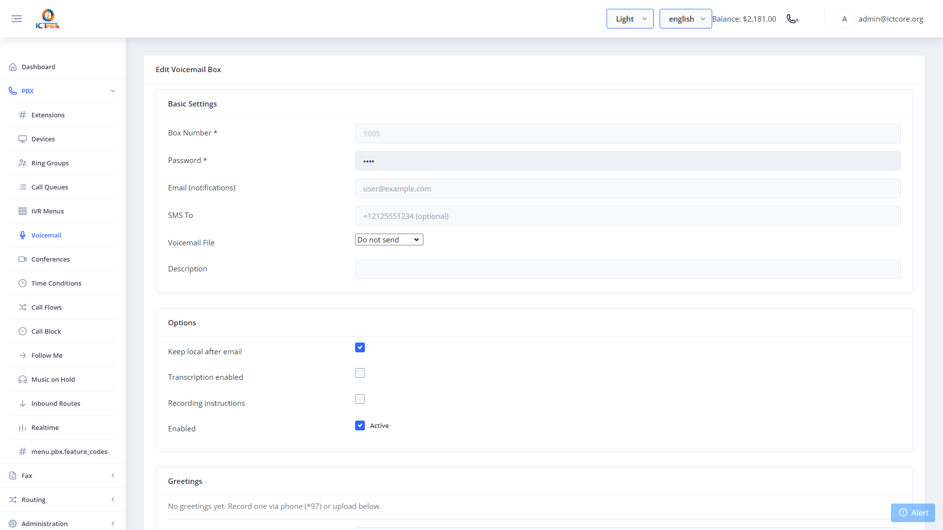 Voicemail Edit Form