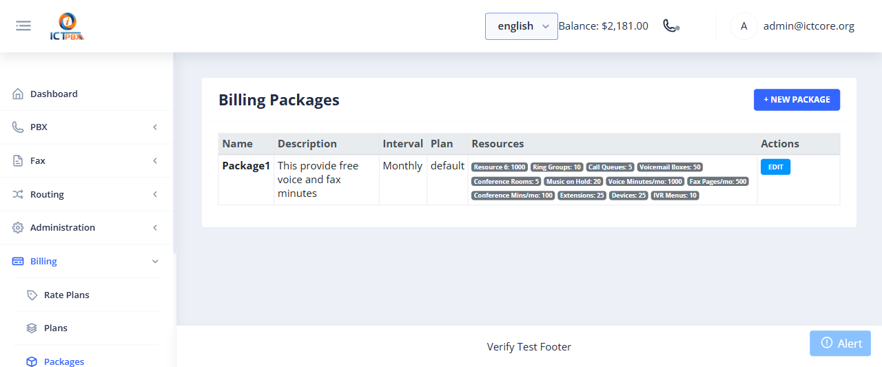 ICTPBX service packages list