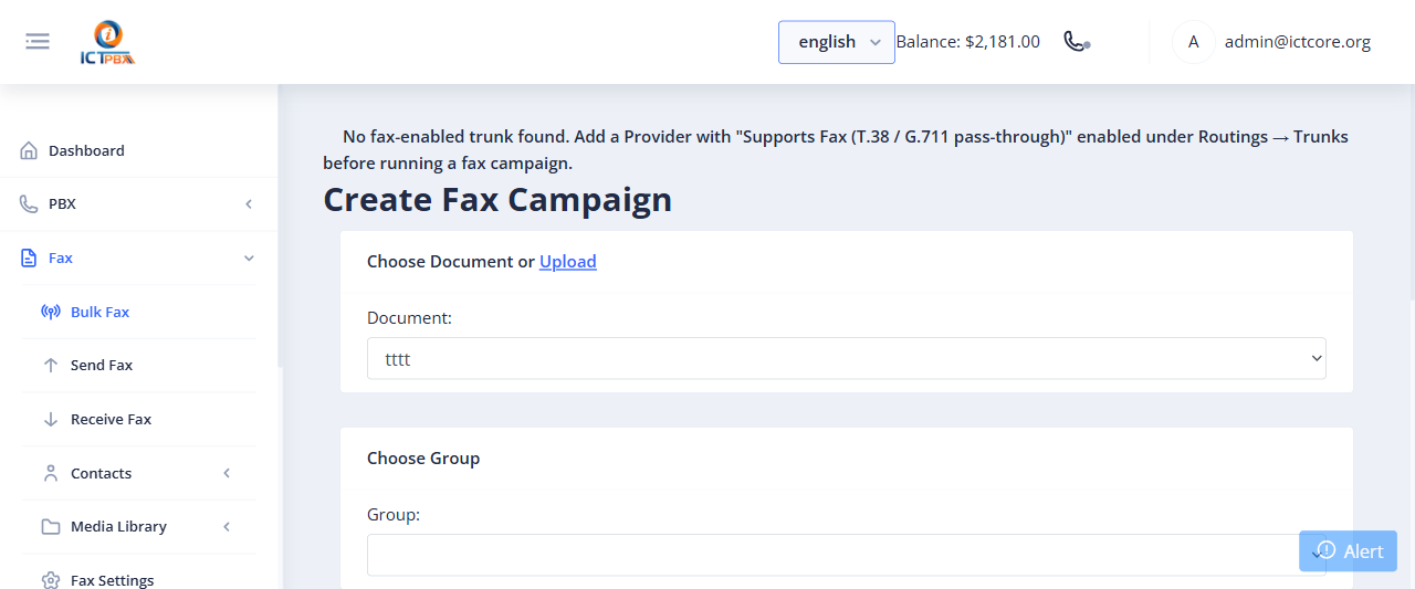Create fax campaign form