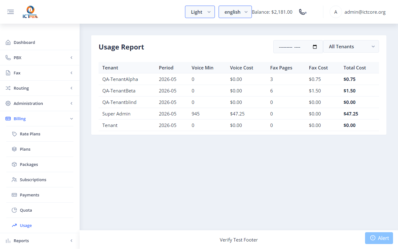 14g. Billing Usage (Admin, Tenant Admin, End User) screenshot 49