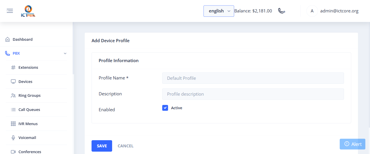 Add Device Profile form