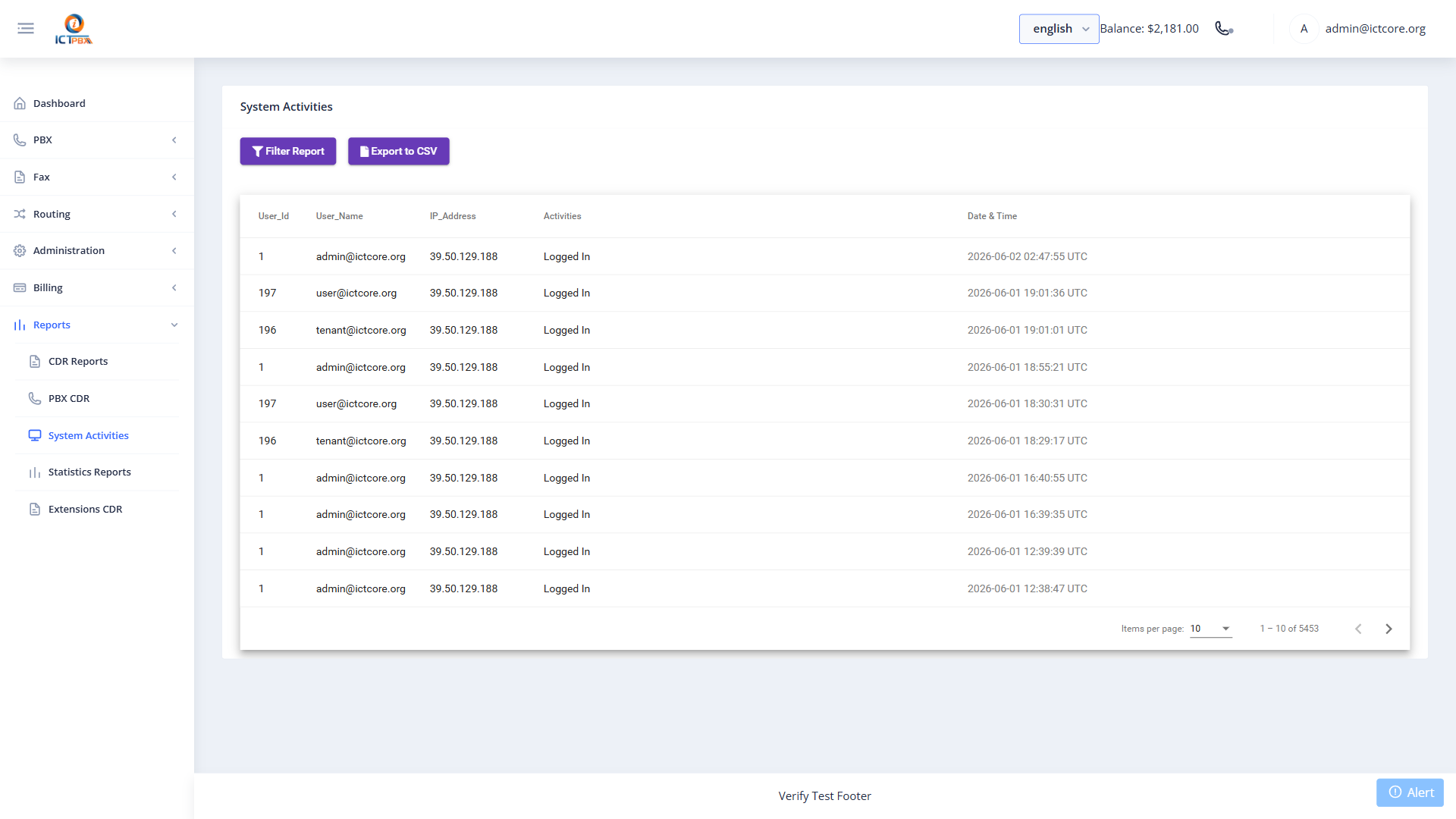 Activity Log